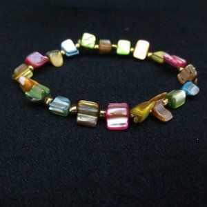 New Handcrafted Bracelet Jewel Tone Rainbow Colorful Genuine Shell Stretch OS